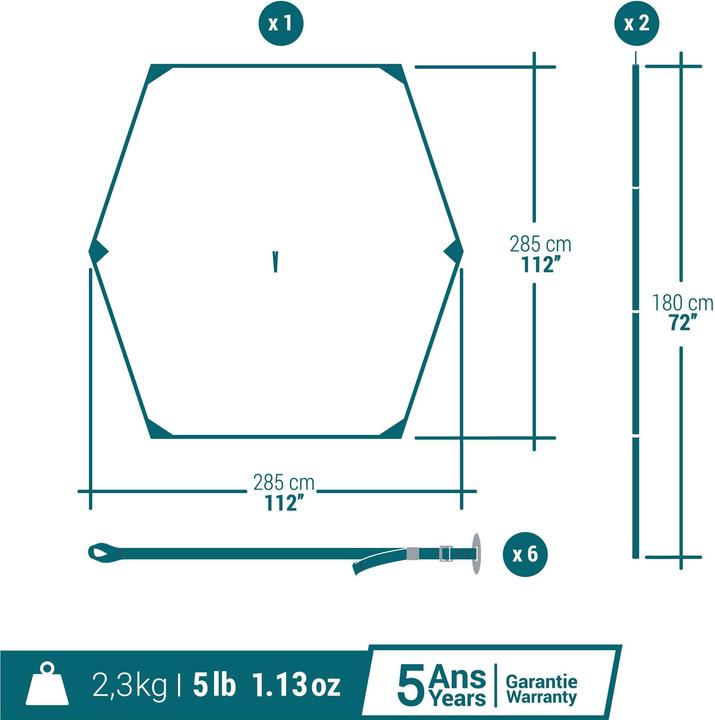 Image du produit Quechua Tarp MH100 (L) (Bâche, 2.39 kg, 4 personnes)