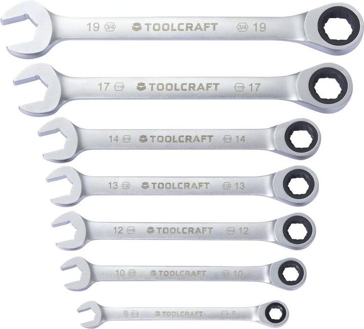 Toolcraft TO-9626412 Ratschen-Einringschlüssel-Satz 7teilig Schlüsselweite (Met (17 mm, 8 mm, 14 mm, 19 mm, 13 mm, 12 mm, 10 mm)