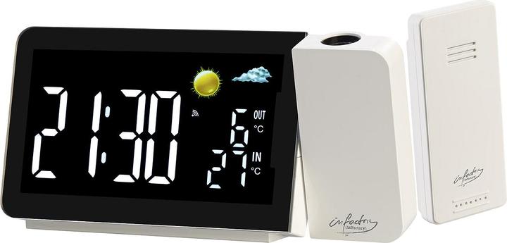 Infactory Station météo sans fil avec réveil par projection, capteur extérieur, port USB, blanc