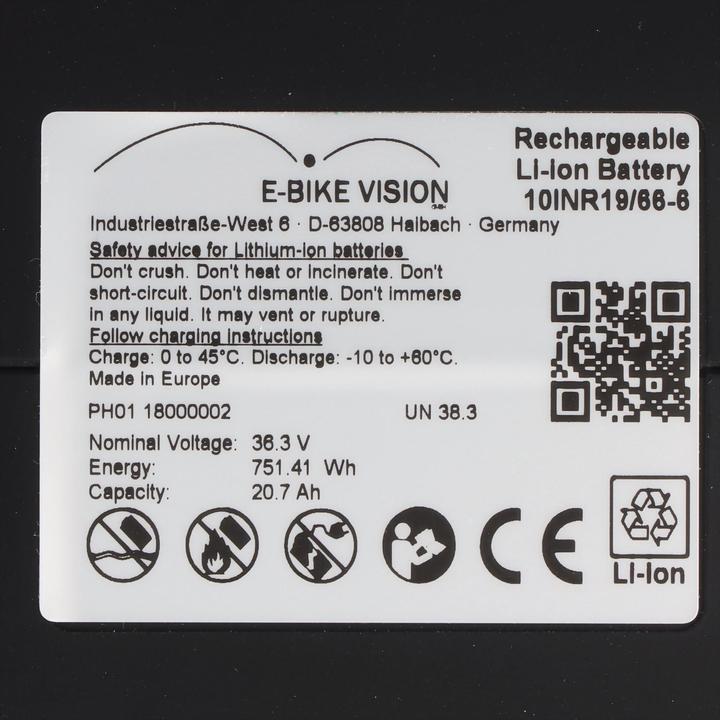 Produktbild E-Bike-Vision Unterrohrakku Yamaha (745 Wh, E-Bike Akku)