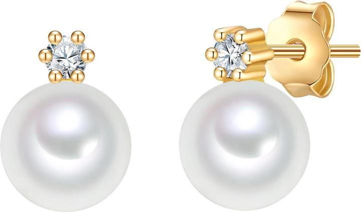Valero Pearls Damen Sterling Silber Zirkonia Süsswasser-Zuchtperle gelbgold - 32348 (Sterling Silber)