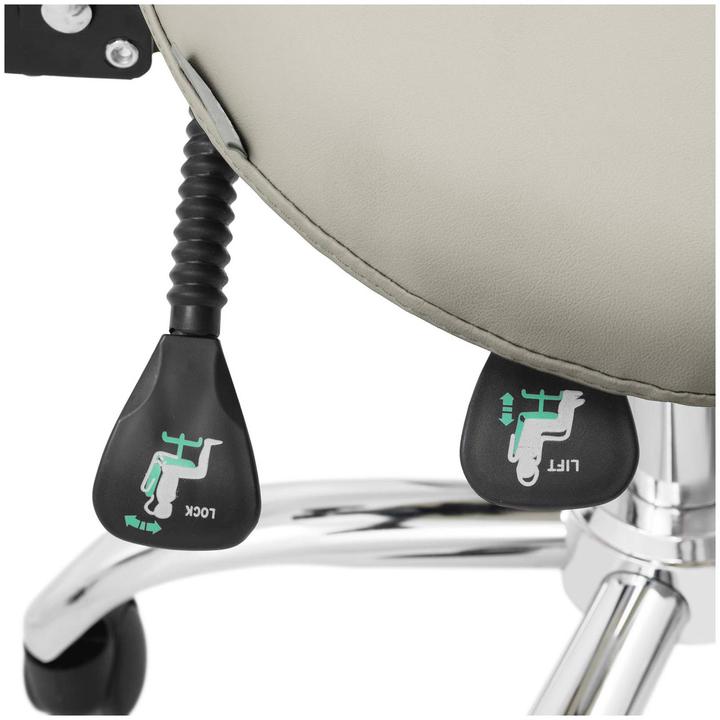 Produktbild Physa Sattelstuhl Sattelhocker mit Lehne Rollhocker Grau, Silbern höhenverstellbar