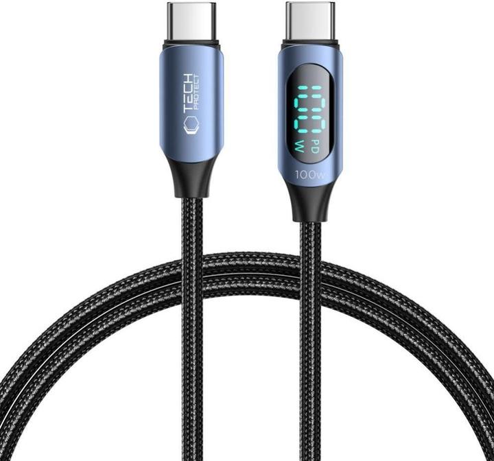 Actual product image Tech-Protect UltraBoost cable with LED display USB-C / USB-C PD 100W 5A 1m - blue (1 m)