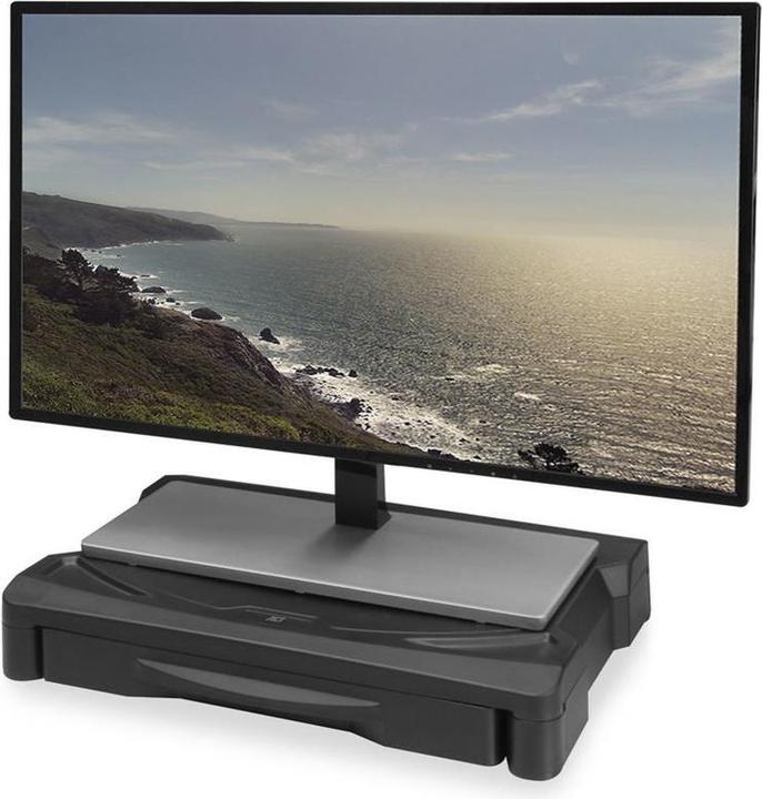 Actual product image Monitor stand extra wide with drawer, up to 10kg, adjustable height, black