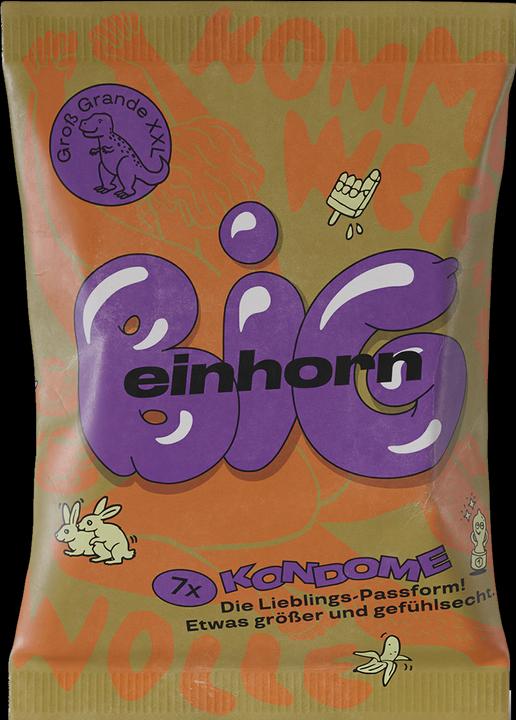 Einhorn Condoms «BIG»: 7 extra breite, fair gehandelte, dicke vegane Kondome in der Chipstüte (7 Stk.)