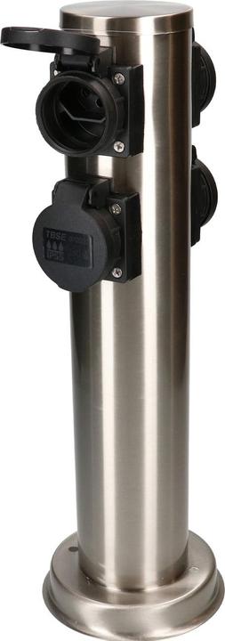 Immagine prodotto Max Hauri Set di 2 colonne di prese da giardino rotonde con 4 prese di tipo 13, IP55, nero/argento (4 x, Tipo 13)