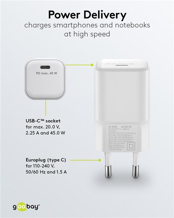 Immagine prodotto Goobay Caricabatterie Rapido USB-C Nano con tecnologia GaN (45 W)