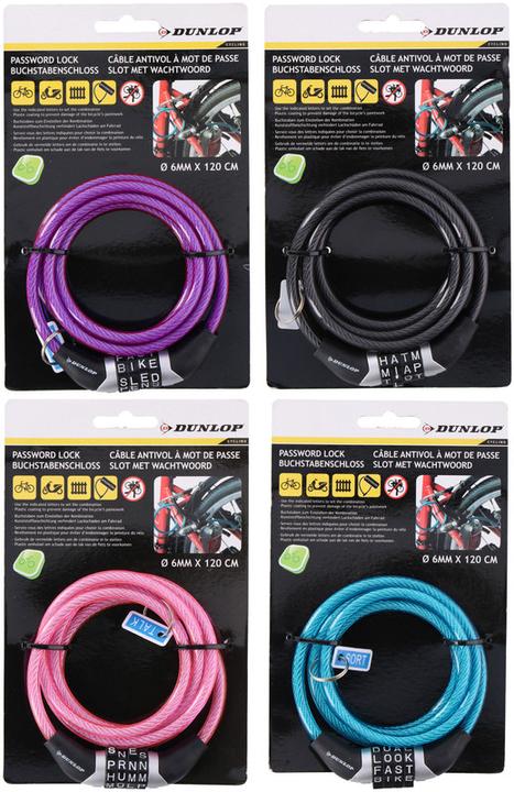 Actual product image Dunlop Bicycle lock with letter code (120 cm)
