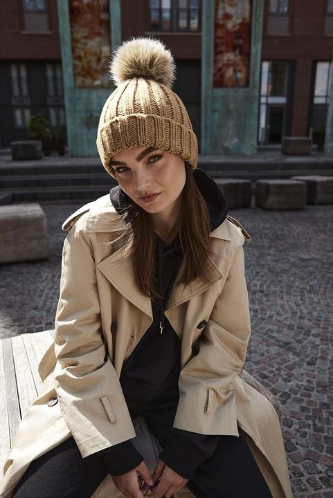 Actual product image Beechfield Thick faux fur pom pom beanie for women