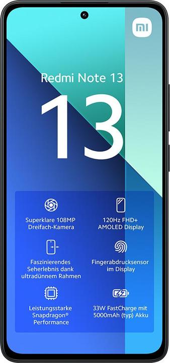 Produktbild Xiaomi Redmi Note 13 (128 GB, Midnight Black, 6.67", Hybrid Dual SIM, 108 Mpx, 4G)