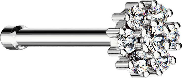 Produktbild Star Piercing Nasenstecker gerade silber Blume mit Kristall (Messing, Chirurgenstahl 316L)