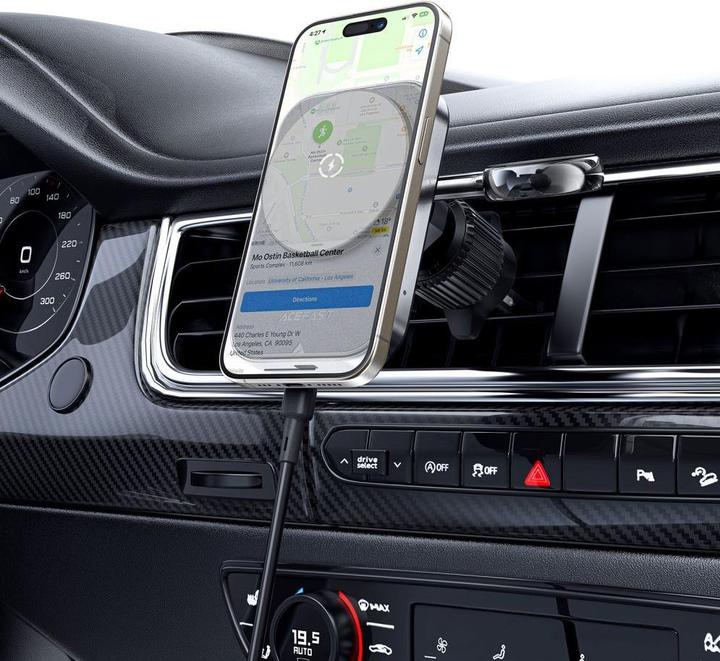 Immagine prodotto Acefast Supporto da auto D18 con caricatore induttivo MagSafe/Qi + cavo USB-A USB-C - nero