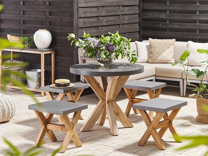 Immagine prodotto Beliani Set di mobili da giardino in fibrocemento grigio 4 posti e 5 tavoli ⌀ 90 cm OLBIA (90 cm)