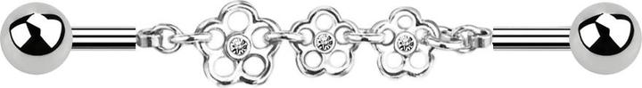 Produktbild Star Piercing Barbell silber Kette mit drei Blumen (Chirurgenstahl 316L, Messing)