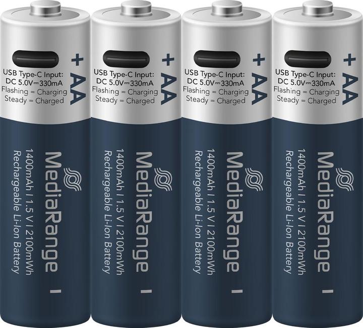 Image du produit MediaRange Rechargeable USB-C (4 pcs, AA, 1400 mAh)