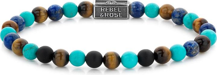 Produktbild Rebel Rose - Bead bracelet Mix Turquoise 925 RR-6S006-S - Dimension: 17.5 cm - M (L) (17.50 cm, Onyx, Türkis, Edelstahl, Tigerauge, Lapis Lazuli)