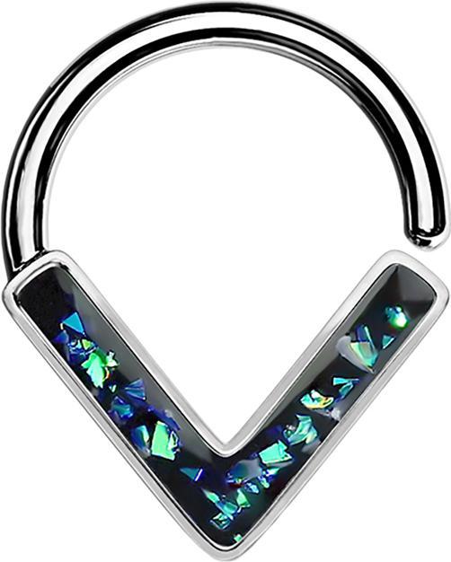 Produktbild Star Piercing Micro Piercing Ring silber Winkel mit Opal grün (Chirurgenstahl 316L, ohne Messing)