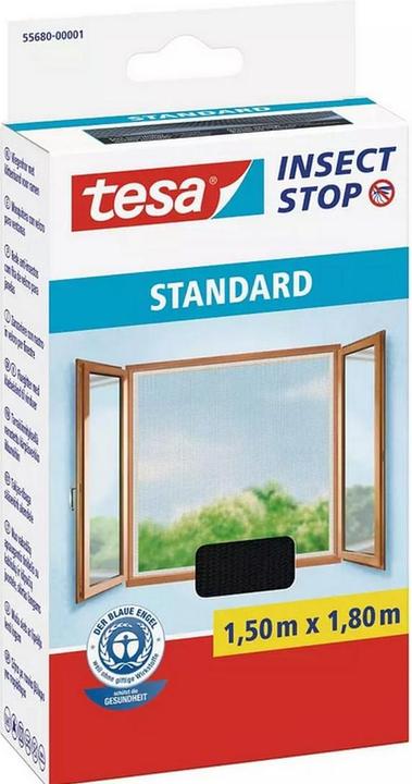 tesa 2x Insektenschutz STANDARD für Fenster, mit Klettband, ohne Bohren (150 x 180 cm)