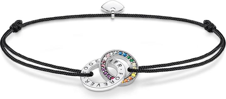 Produktbild Thomas Sabo Textilarmband Schwarz mit Zwei Ringen Bunten Steinen Silber Geschwärzt (22 cm, 925er Silber)