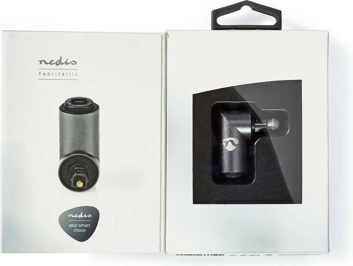 Actual product image Nedis TosLink Adapter TosLink Female TosLink Male Angled 90° Aluminium Gun Metal Grey 1 pcs Box (TOSLINK)