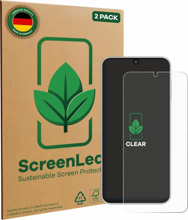 Image du produit ScreenLeaf Film de protection d'écran, Protection d'écran Écologique, Clear, Anti-Rayures (2 pièce(s), Samsung Galaxy A16 5G)