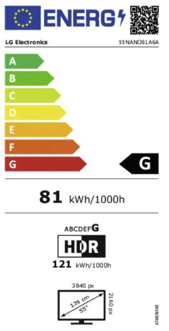 Energie-Label LG 55NANO81A6A sw NanoCell LED-TV UHD,Multituner,Smart,PVR,a7,HDR (55", NANO81, 4K)