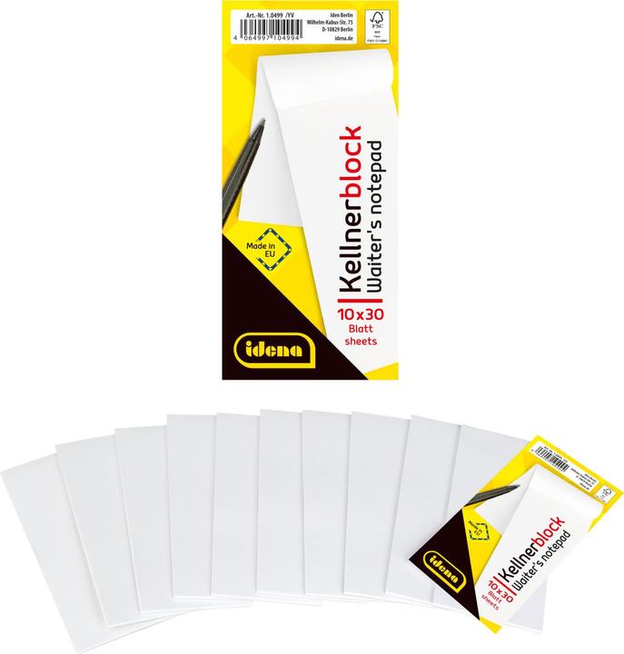 Image du produit Idena Bloc de serveur 10 pièces 7x15cm vierge FSC-Mix (Blanc)