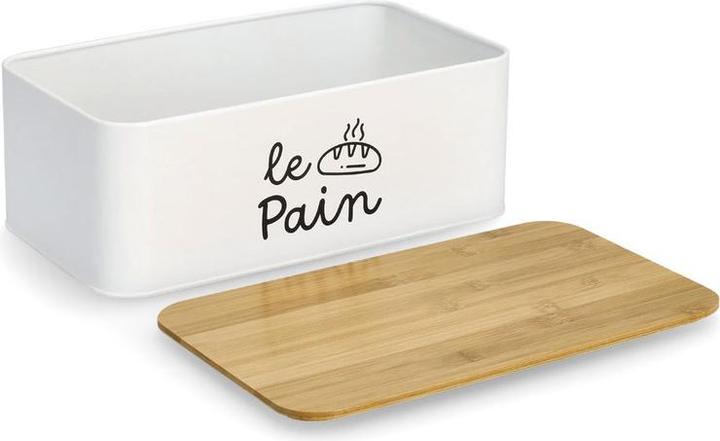 Actual product image Zeller Present Le Pain" bread bin, metal/bamboo, white