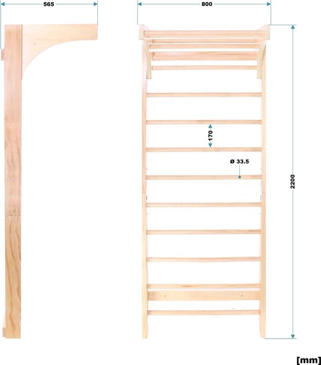 Produktbild Wiltec Toboli Sprossenwand in Holzoptik 220cm Sprossenwand Kletterwand Turnwand Fitness