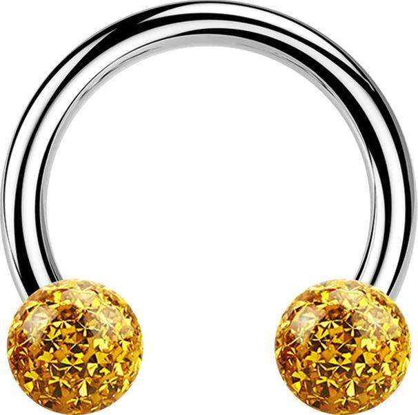 Actual product image Star Piercing Micro Circular Barbell silver with two crystal balls topaz epoxy protective layer (Surgical steel 316L, without brass)