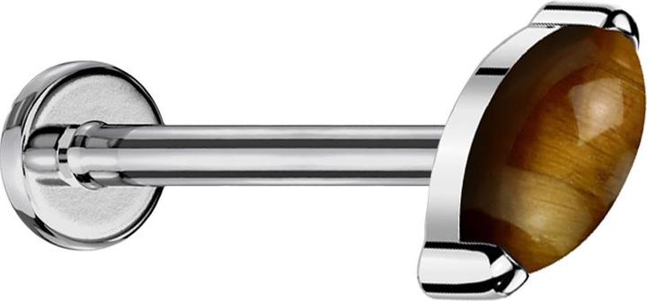 Star Piercing Micro Threadless Labret silber Ovaler Tigerauge Stein (Titan G23, ohne Messing, Mineralisch)