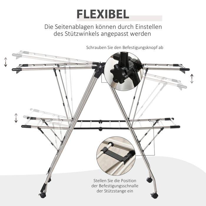 Actual product image Swisshandel24 Folding clothes horse with telescopic poles, stainless steel 138.5x63x208cm