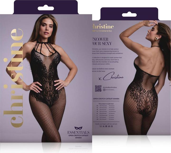 Actual product image Christine Le Duc Crotchless bodystocking with flowerlace - black (One size)