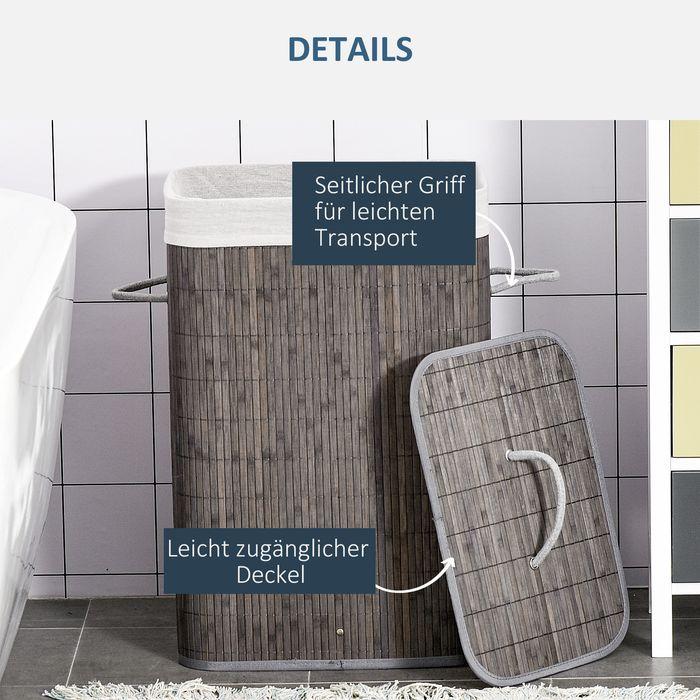Produktbild Swisshandel24 Bambus Wäschekorb schmal mit Deckel 83L Wäschesammler mit Griffen Grau (83 l)