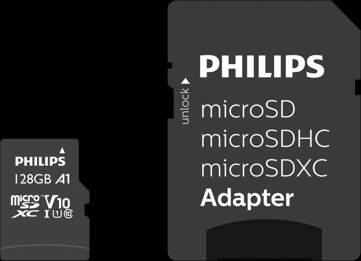 Actual product image Philips MicroSDXC Class 10 UHS-I U1 with adapter (128 GB, microSDXC, U1, UHS-I)