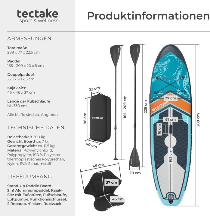 Actual product image tectake Paddle Board Zenon - 2-in-1 inflatable SUP kayak, with paddle, pump, backpack