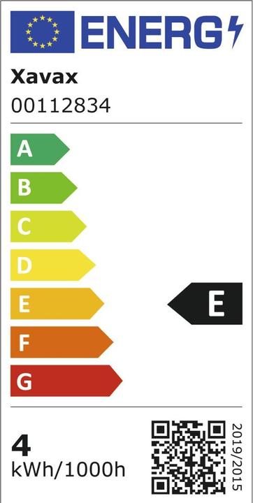 Energy Label Xavax LED Filament, E27, 470lm Replaces 40W, Drop Lamp, Warm White, Clear (E27, 4 W, 470 lm, 1 x, E)