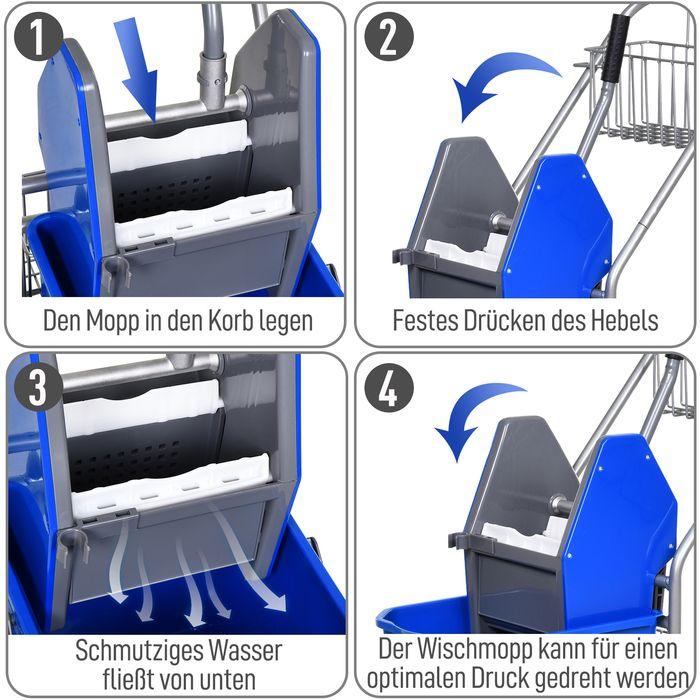Immagine prodotto Swisshandel24 Putzwagen Reinigungswagen 26 Liter Wischwagen mit Wringer Rollen Blau (1 pz.)