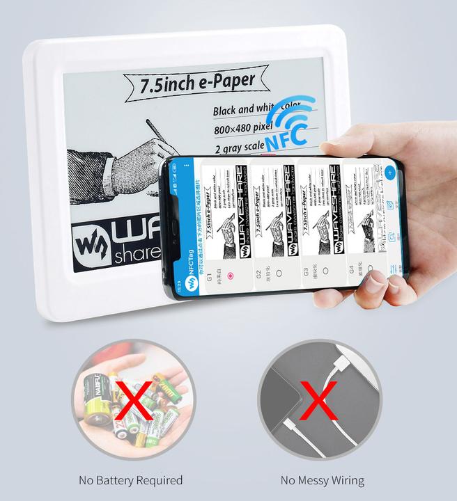 Actual product image WaveShare 7.5inch passive NFC powered e-Ink / e-Paper display