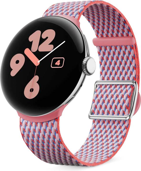 Image du produit Google Pixel Watch 3 (45mm), bande tissée, Peony (Fibre de coton, Matières plastiques, Acier inoxydable)