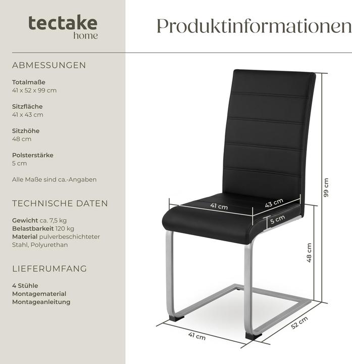 Produktbild tectake 4x Schwingstuhl