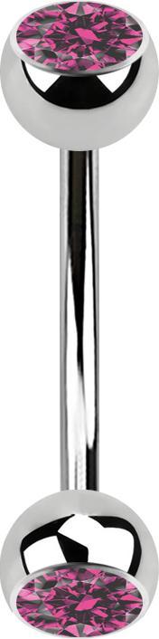 Star Piercing Micro Banane silber mit zwei Kugeln Kristall pink (Chirurgenstahl 316L)