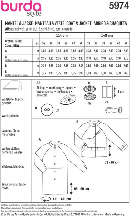 Immagine prodotto Modello Giacca e cappotto con maniche raglan e collo alto