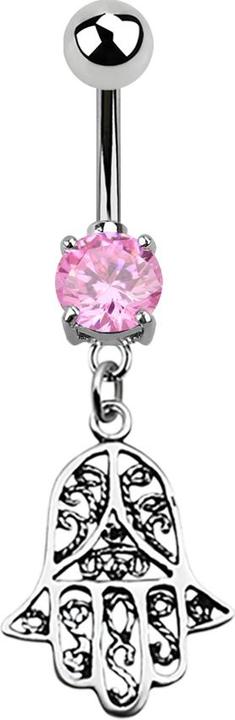 Produktbild Star Piercing Banane silber mit Anhänger Hamsa pink (Chirurgenstahl 316L, ohne Messing, 925 Sterlingsilber)