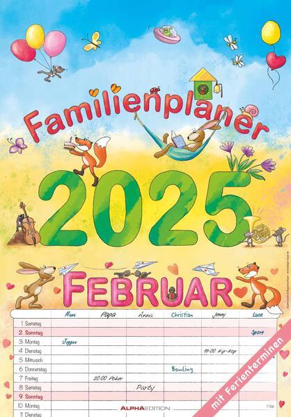 Produktbild Alpha Edition Familienplaner Cartoon 2025, 23,7x34cm, Familienkalender mit 6 Spalten und vielen (Deutsch)