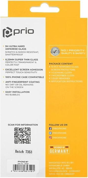 Produktbild prio 10x 3D Displayschutzglas für iPhone 8/7 schwarz (10 Stück, Apple iPhone 8, Apple iPhone 7)