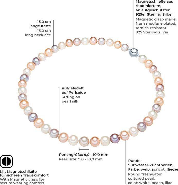 Produktbild Valero Pearls Damen Sterling Silber Süsswasser-Zuchtperle silber 45,0 cm - 2962 (Sterling Silber, 45 cm)