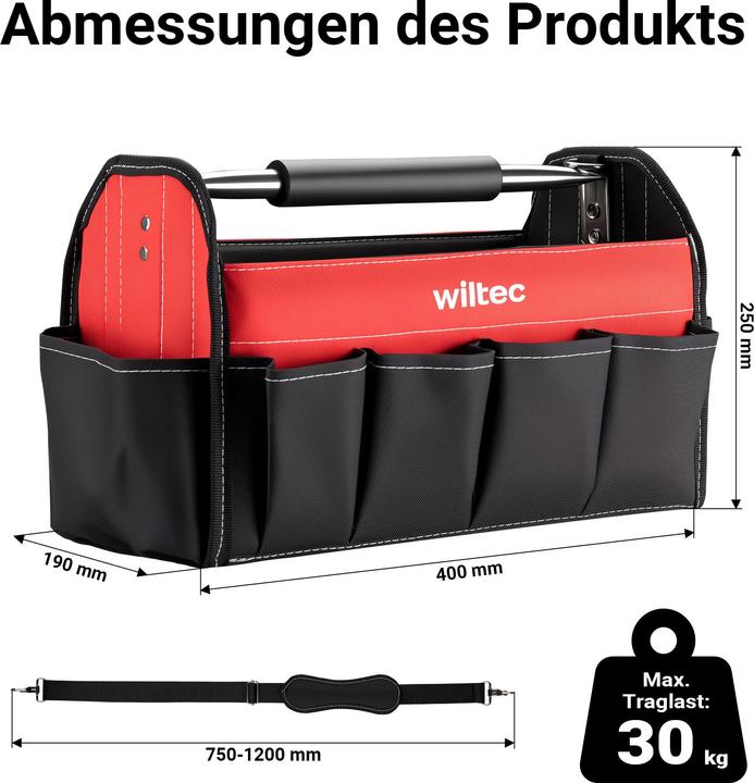 Actual product image Wiltec Tool bag 41x19x25.5cm Work bag 14 compartments Tool bag Strap