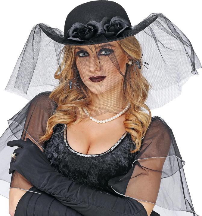 Immagine prodotto Widmann Cappello a forma di vedova nera con velo, rose e ragni