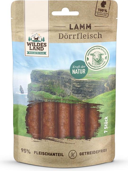 Produktbild Wildes Land Snack Dörrfleisch Lamm, 7 Stk (Junior, Senior, Adult, 7 Stk., 170 g)